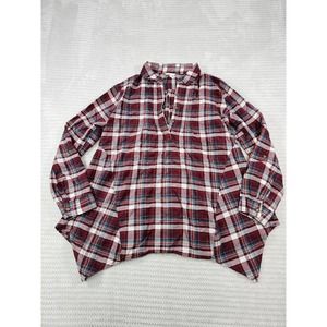 Cato Shirt Womens Large Long Sleeve Asymmetrical Hem Plaid Roll Tab Sleeves